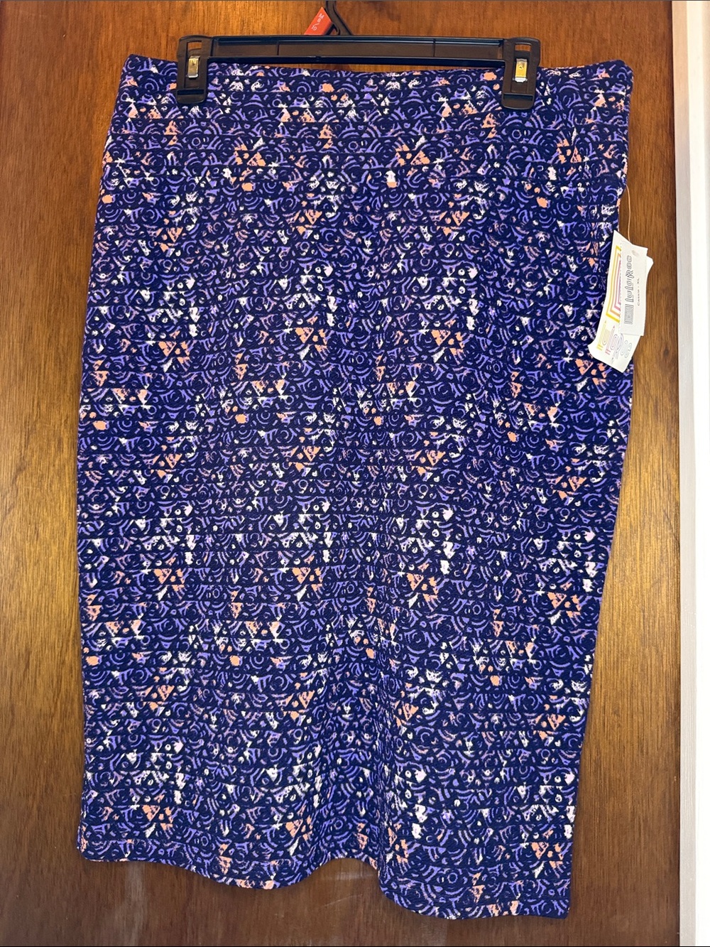 LuLaRoe Blue Printed Pencil Skirt with Pink & White Accents